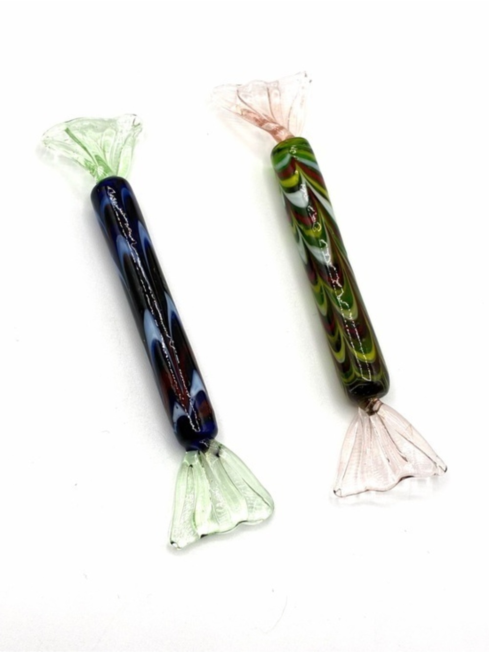 Vintage Italian Art Glass Candy Sculptures Hand Blown Swirl Glass Lot of 2